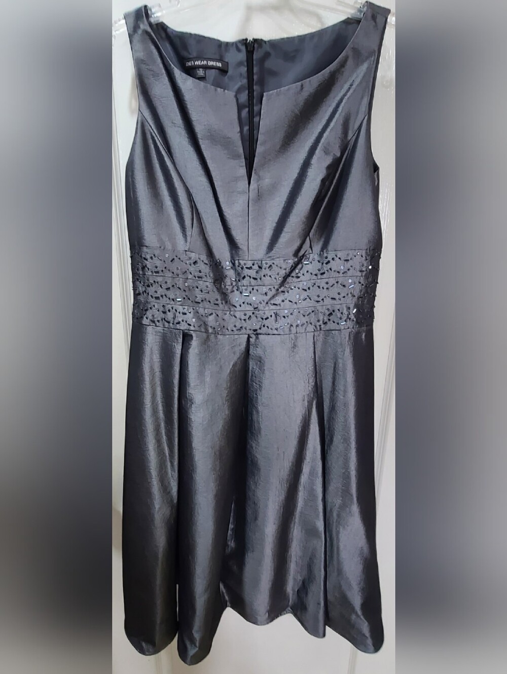 Jones Wear Dress Gray Metallic Taffeta Fit-and-Flare Cocktail Dress